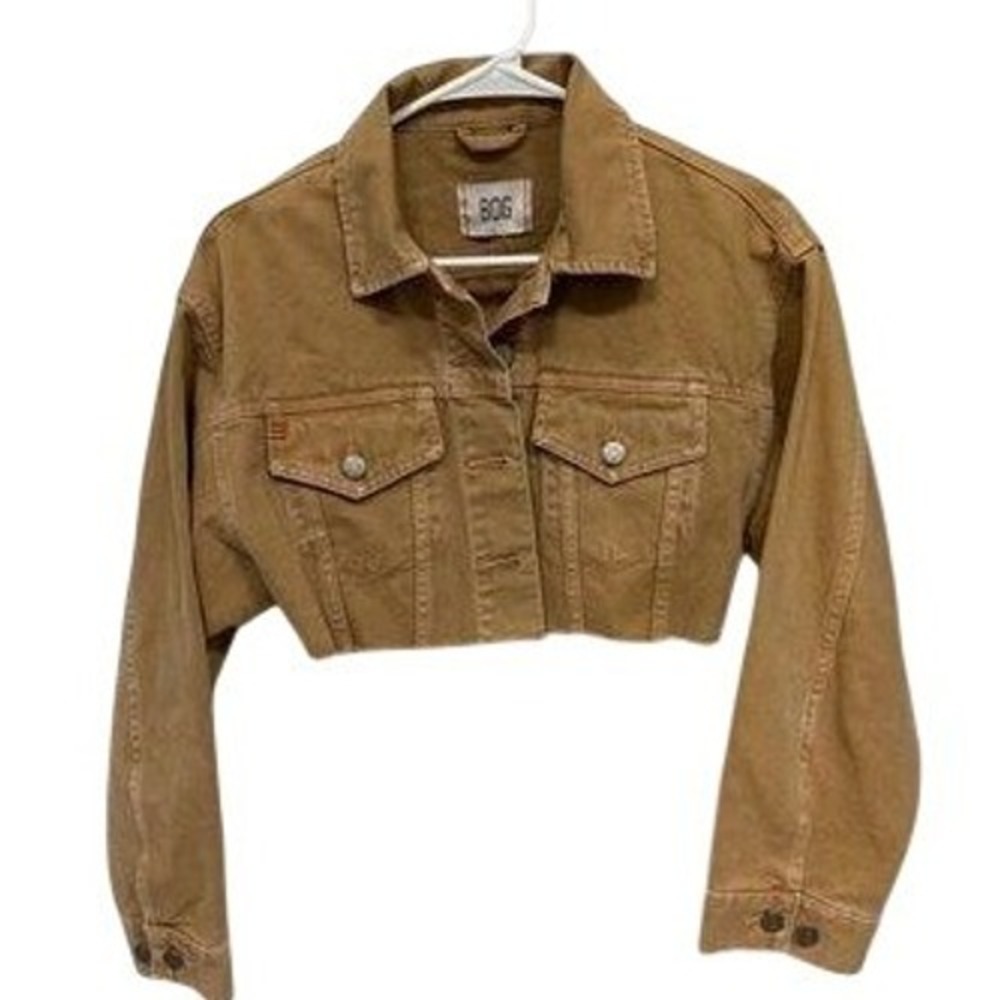 BDG Urban Outfitters Cropped‎ Denim Trucker Jacket Brown Raw Hem Small S-P